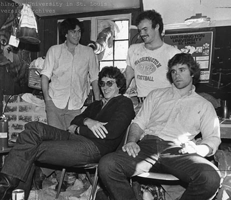 Ramis, second from left, seated, with friends during a campus visit in 1979